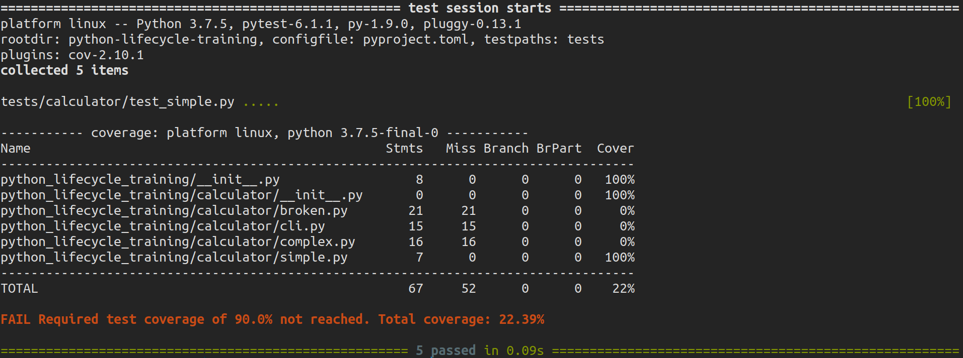 Pytest coverage output