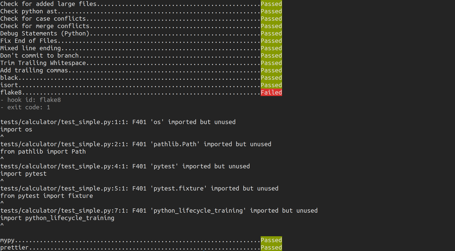 Pre-commit run all-files output