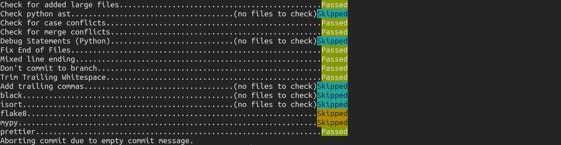 Pre-commit output by disabling hooks