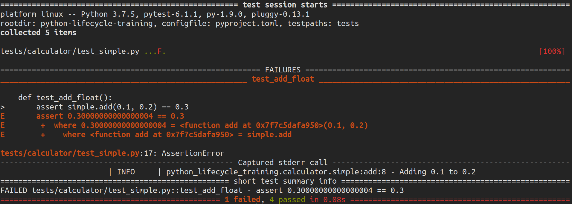 Different tests for simple addition