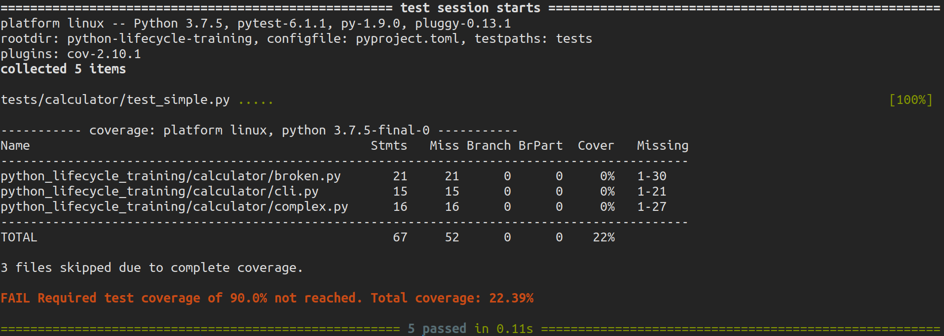 Pytest coverage output with skip covered